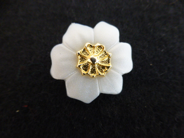 White Satin Gold Centre Flower button