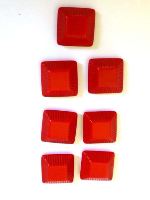 Coral Red Reeded Side Square Set of 7 buttons