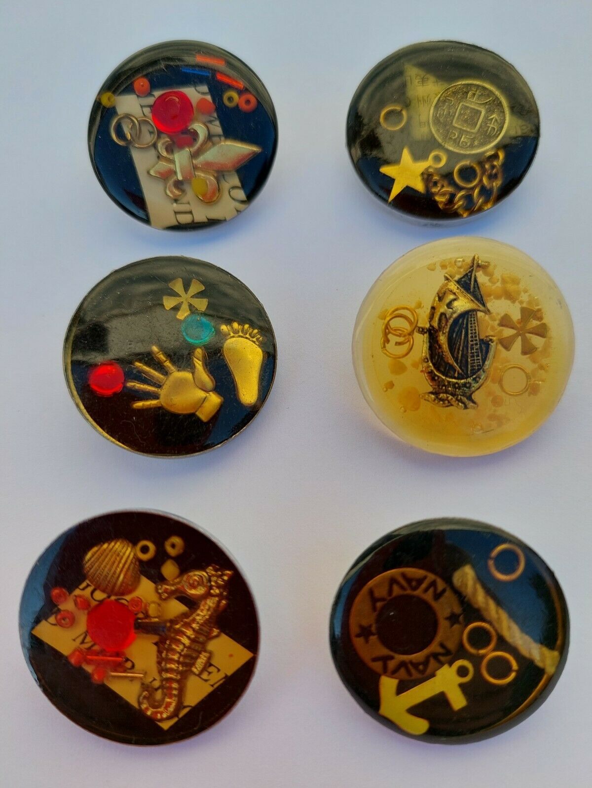 Collection of 6 Junque Treasure buttons