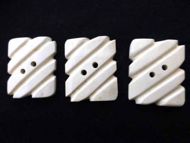 Art Deco Set of 3 Extra Large White Painted Wood buttons