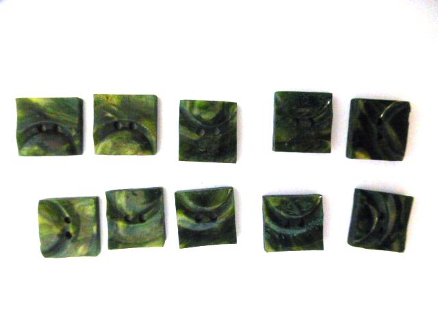 Art Deco Green Marble Galalith Plastic Set of 10 buttons