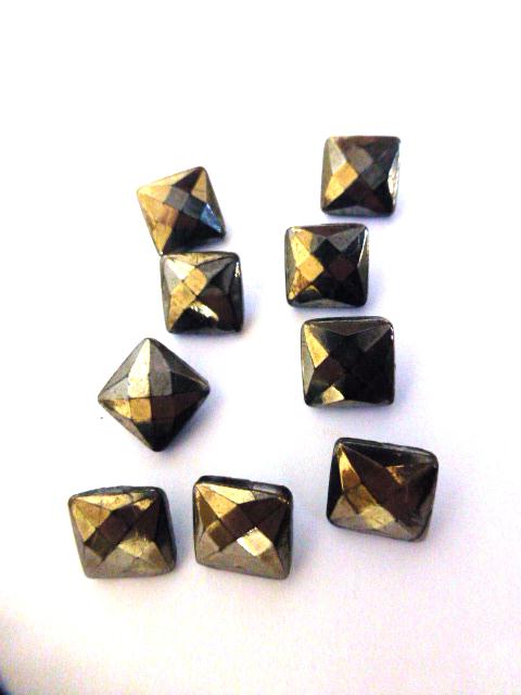 Silver Lustred Black Glass Square Set of 9 Tiny buttons