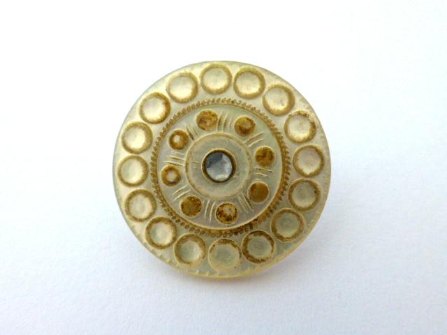 Antique Carved Mother Of Pearl & Paste Button