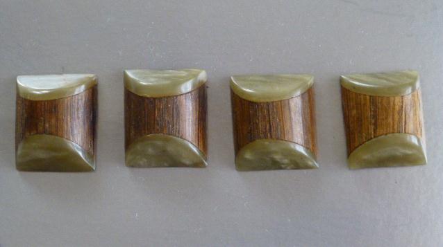 Wood and Bakelite Set of 4 Oblong buttons
