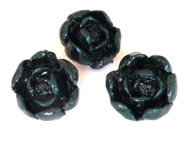 Dark Turquoise Green Flower Early Plastic Set of 3 buttons